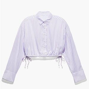 NWT Savage x Fenty COASTAL WOVEN VOILE PURPLE STRIPED CROP TOP W/ DRAWSTRING - M